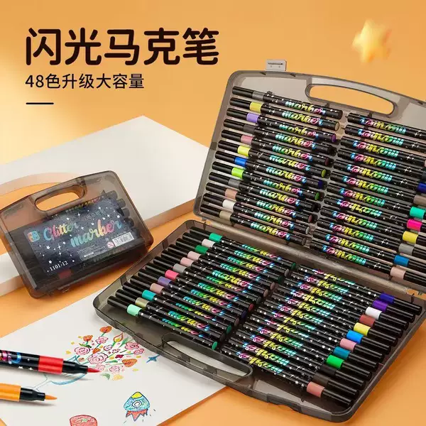 Glitter Soft-Tipped Marker Pen, Pearlescent Marker Pen, Children's and Students' Color Painting Journal Acrylic Gel Fluorescent Drawing Pen
