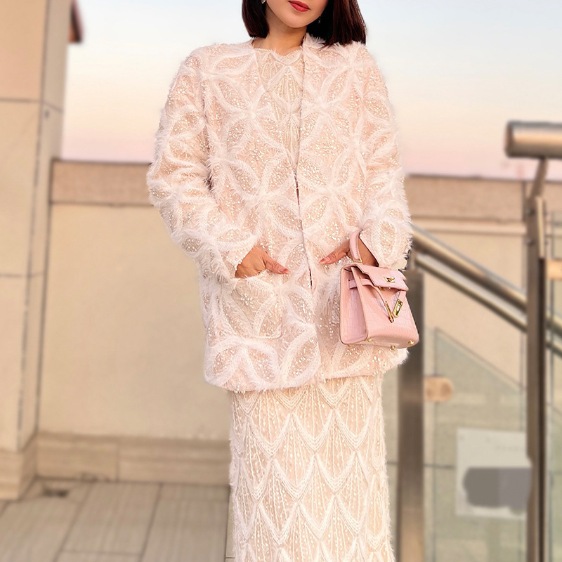 Designer Light Luxury Beaded Fashion Age-Reducing High-End Fur Coat Elegant Mid-Length Style - 8135