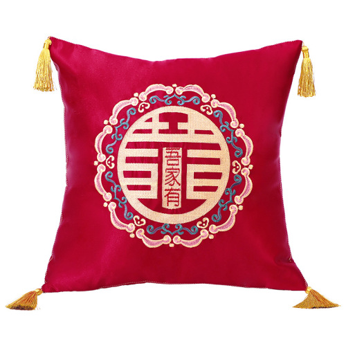 Wedding Chinese style embroidered red happy word pillows, a pair of wedding tea ceremony kneeling cushions, wedding room decoration bridal cushions