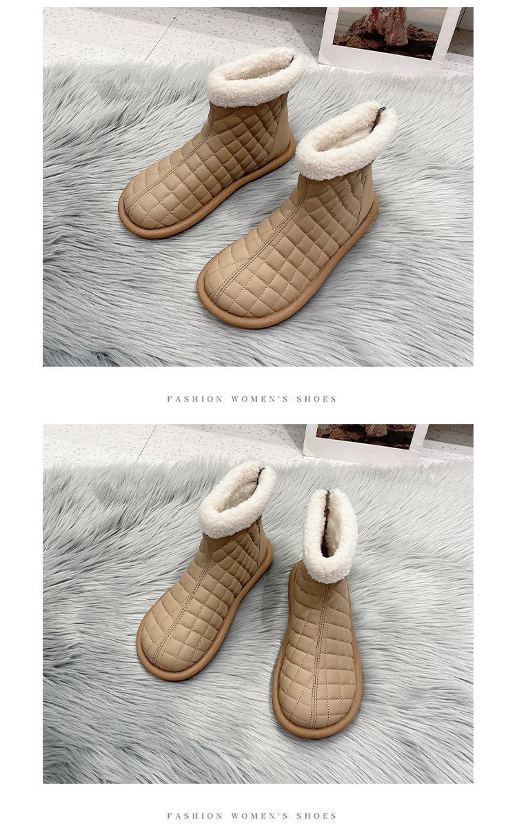 2023 Inverno nuove scarpe versatili in cotone Stivali da neve a canna corta in morbida pelle per donna_voghion.com