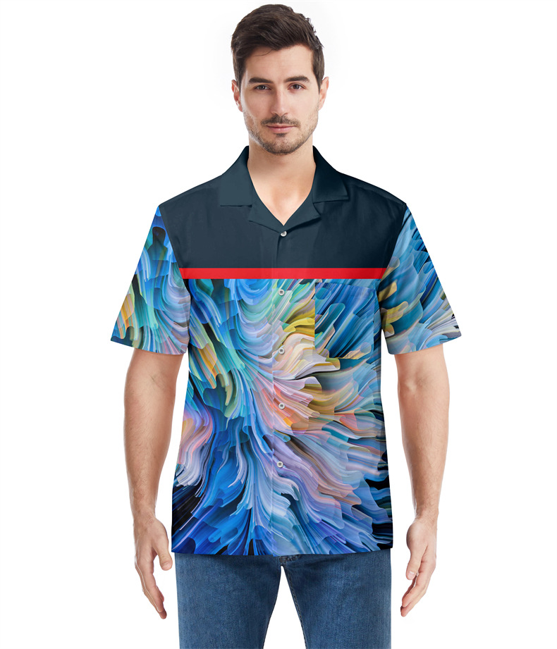 跨境男士夏威夷衬衫欧美3D印花外贸沙滩衬衣开衫短T恤可指定图案详情26