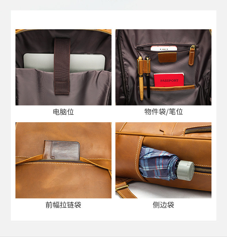 Ba lô nam da bò thật da ngựa điên , balo du lịch đựng laptop 16 inch — 2259 màu đen nổi, 2252 màu đen rơi tự nhiên, Phiên bản nâng cấp màu cà phê 2252, Màu nâu ngựa điên 2252 chi tiết 18