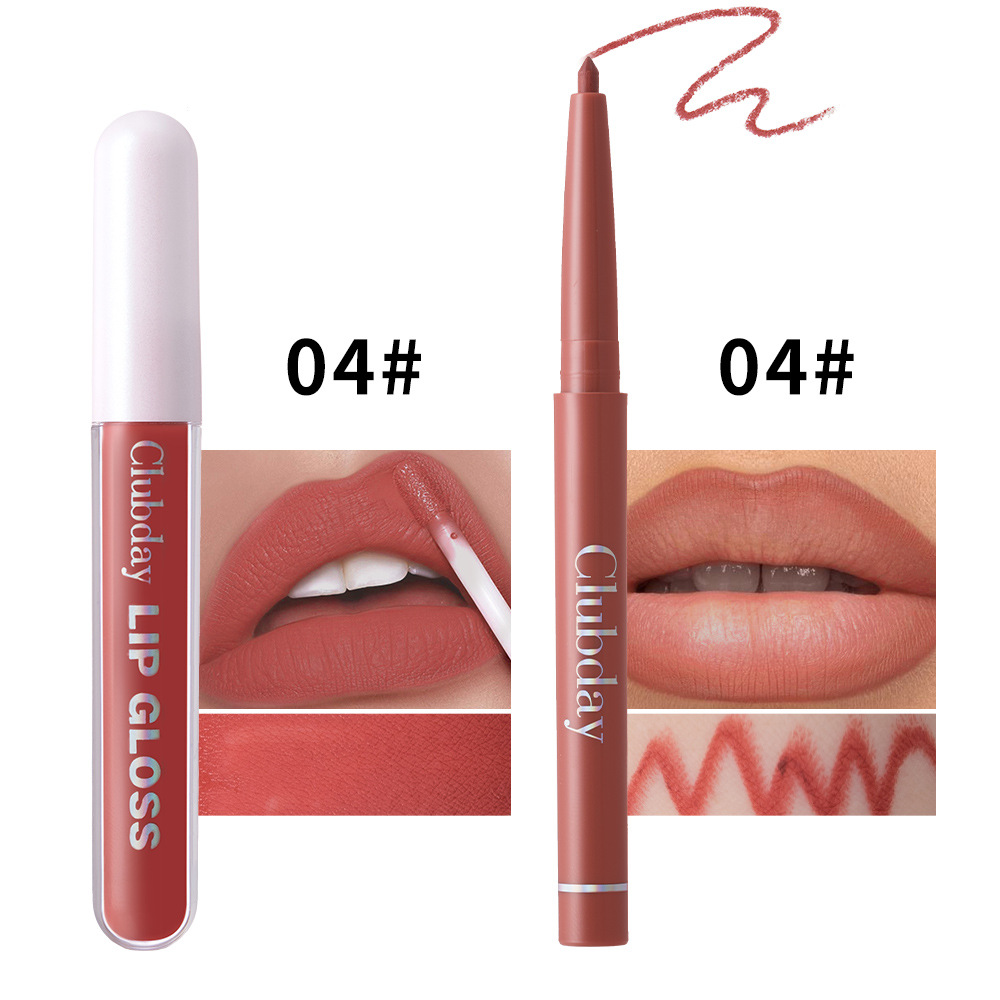 Clubday Lip Makeup 1+1 Set: Velvet Lip Gloss, Outlining Lip Pen, matte finish, long-lasting waterproof undefined