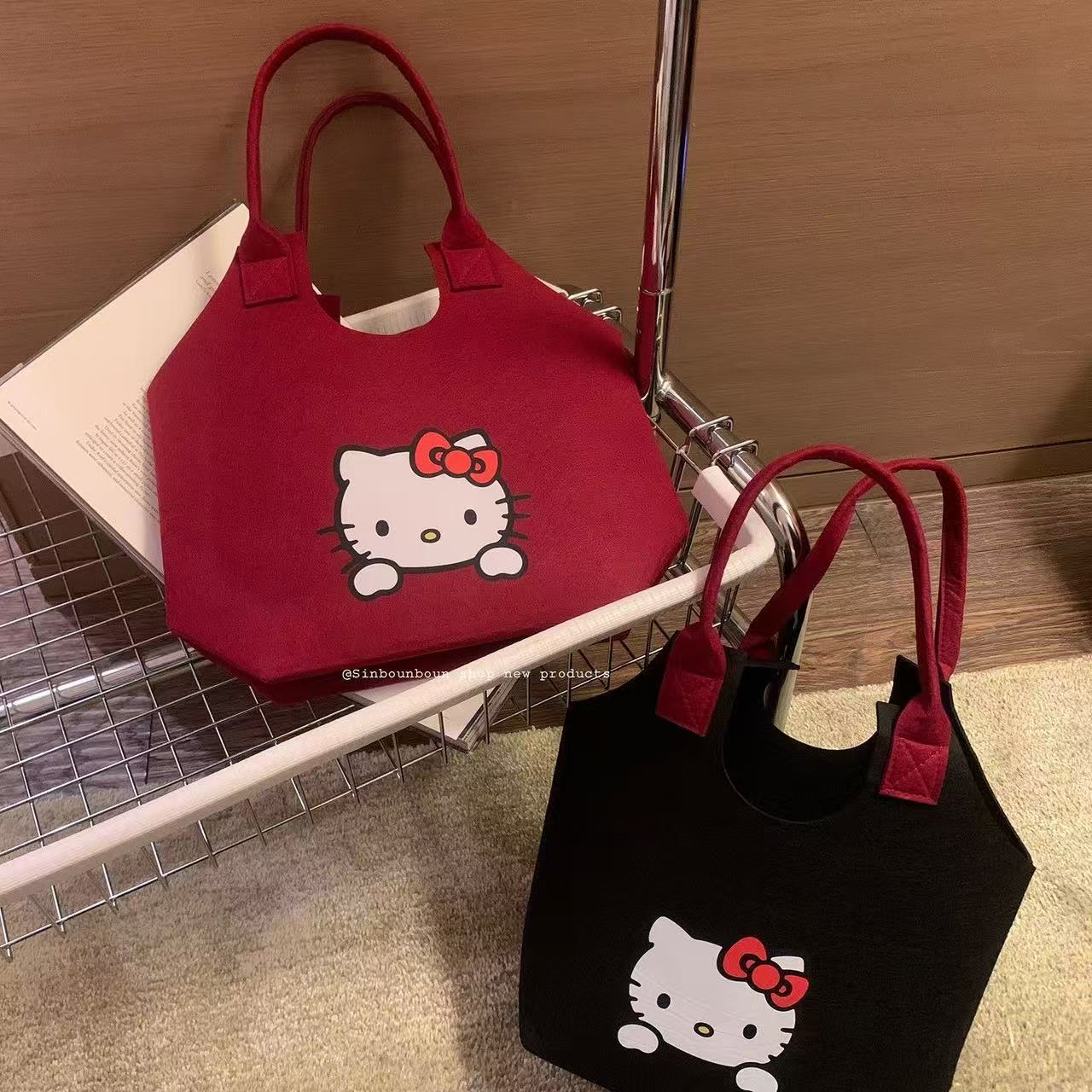 毛毡手提袋菜篮子包轻便洋气敞口夏日便当饭盒包礼品购物袋子