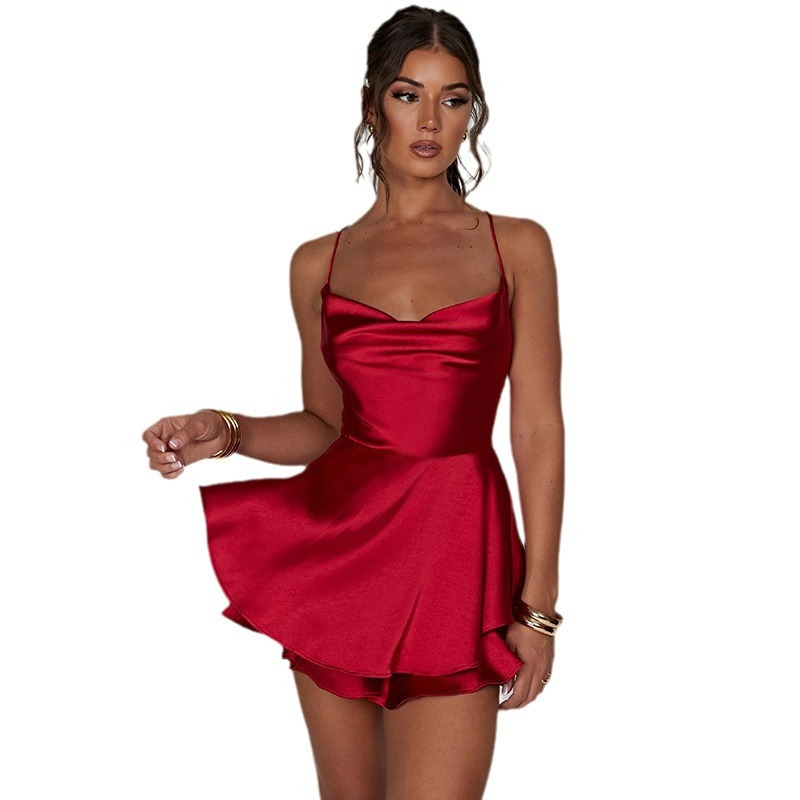 2026 European And American Cross-Border Women's Export Short Summer New Backless Sexy Fashion Satin Strap Dress_ecoleips.com