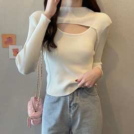 秋冬2022新款打底毛衣女上衣小机性感内搭修身设计感半高领针织衫
