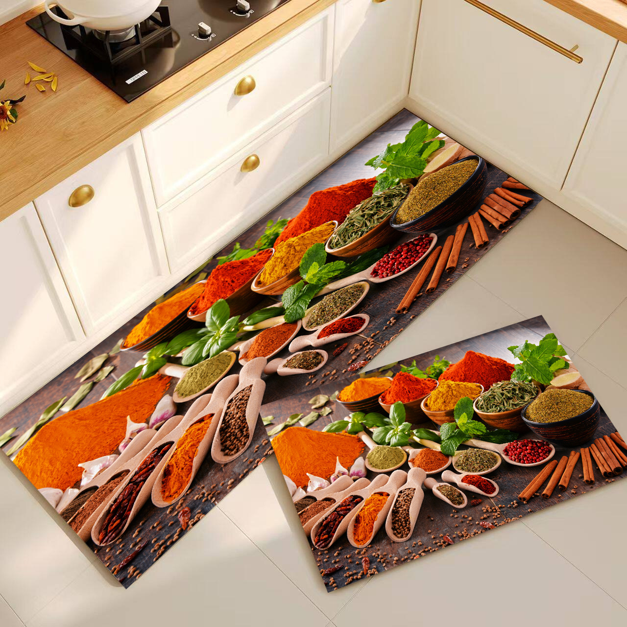 Botella de condimentos transfronterizos alfombra de suelo de cocina absorción de agua absorción de aceite alfombra especial antideslizante resistente a la suciedad fácil de cuidar ingredientes alfombra larga image 14