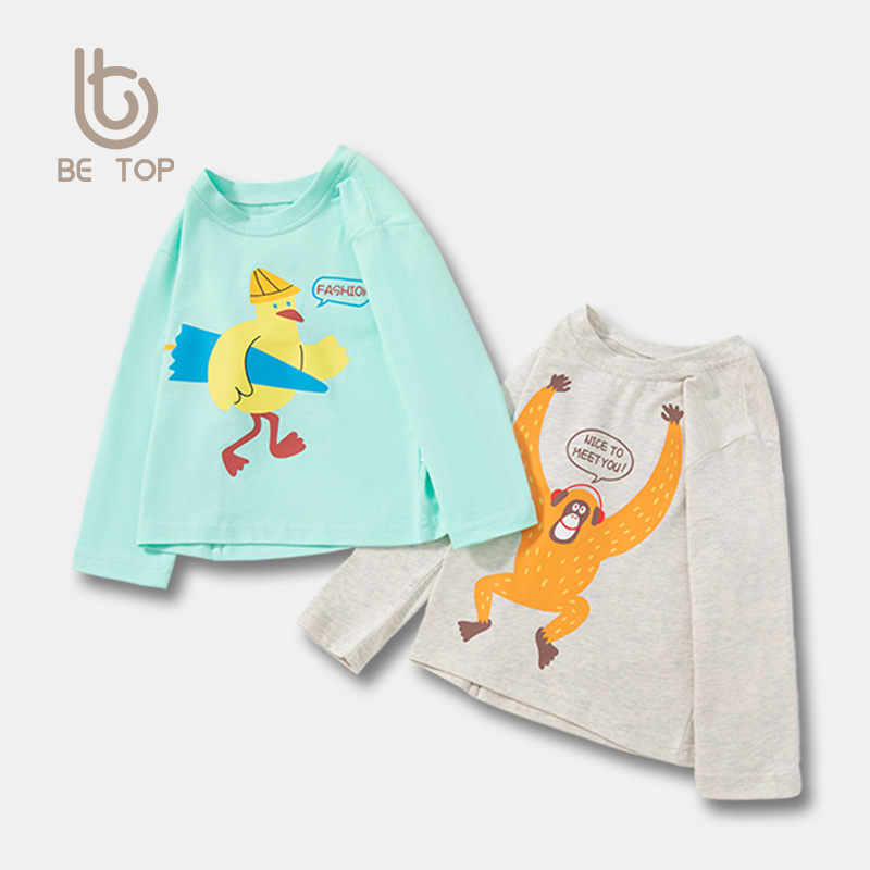 Transfronterizos ropa infantil en vivo fuente primavera camiseta de base de algodón para niños de mangas largas camiseta ropa de moda