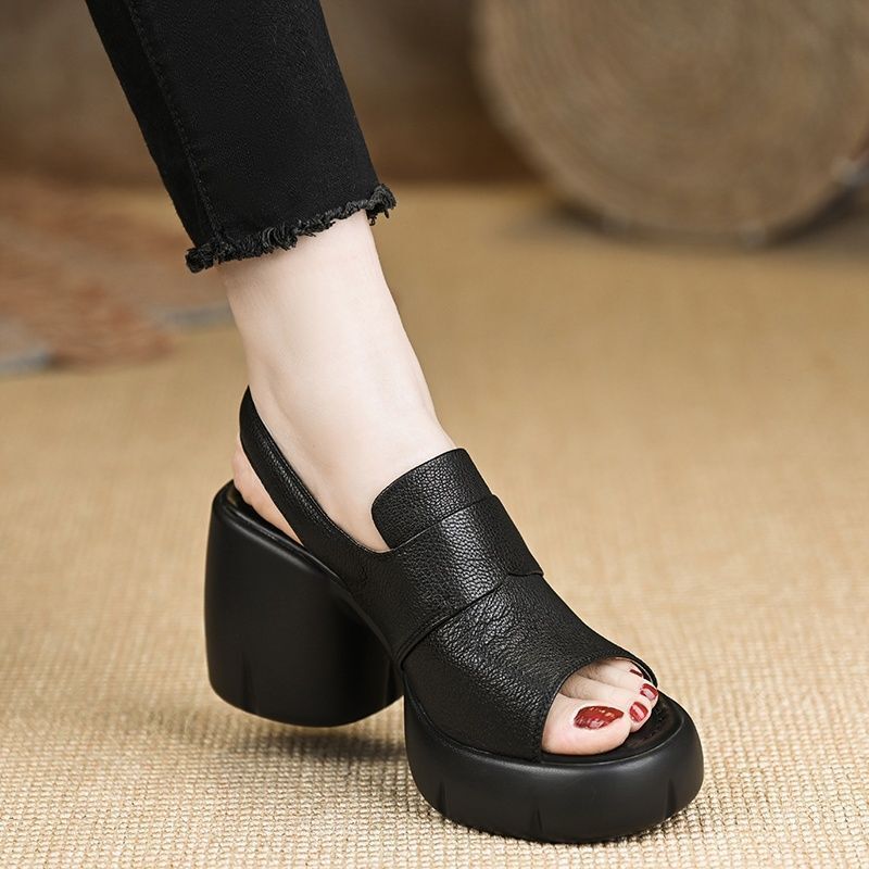 Open-Toe Thick-Soled Thick-Heeled Sandals for Women's Outer Wear Summer New Style Comfortable and Versatile Waterproof Platform Buckle High Heels