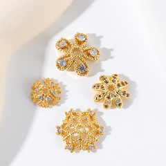 保色14K18K包金鋯石微鑲花托銅燒鑄鑲鑽包珠托DIY串珠手鍊配件C21