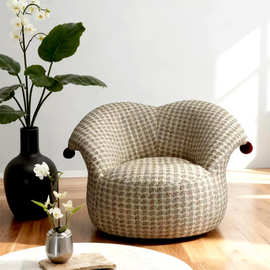 小丑懒人单人沙发法式奶油风客厅阳台设计休闲布艺旋转家用沙发椅