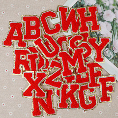 Embroidered patches with letters, red towels, computerized embroidery, no-backing, clothing decoration, fabric patches with embroidery
