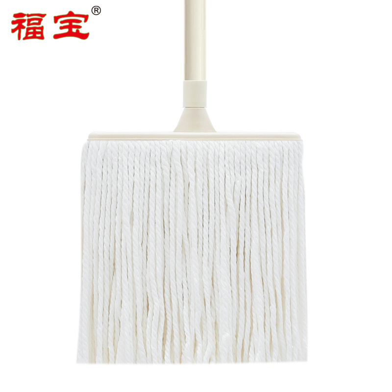 Household Flat Head Cleaning Mop Wide Head Absorbent White Cotton Yarn Floor Mop Canteen Hall Mop Household Wood Board Floor Mop