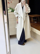 秋冬新大翻领双面羊毛大衣气质慵懒风加厚保暖加大加肥长款外套女