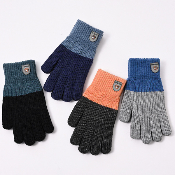 Custom-Made Knitted Gloves for Autumn and Winter, Fleece-Lined, Fingerless, Touchscreen-Compatible, Color-Blocked, Outdoor Cycling, Men's Winter Cold-Proof and Warm-Keeping