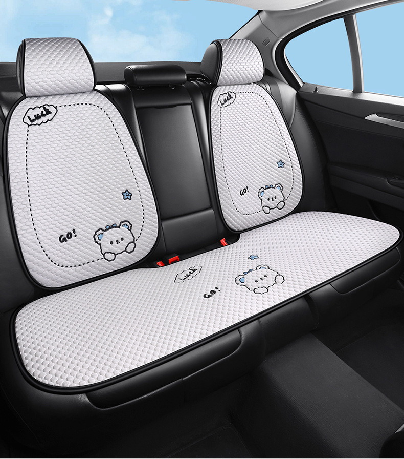 Cartoon Ice Silk Car Cushion Four Seasons Universal Breathable Half Pack Seat Cover Cute Female Car Interior Single Piece Cool Car Cushion