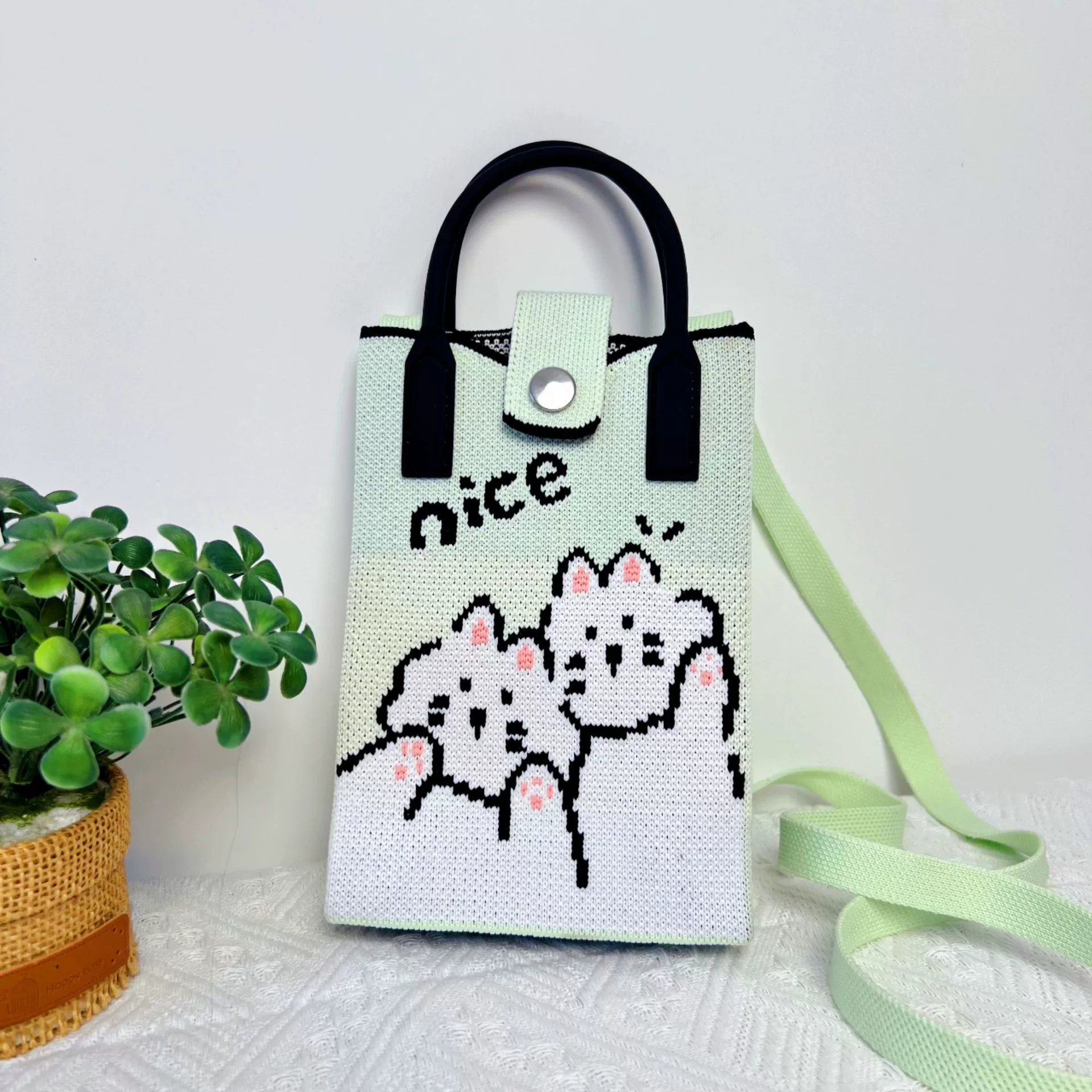 One-shoulder bag, wallet, knitted cute universal cartoon shoulder bag, Korean style