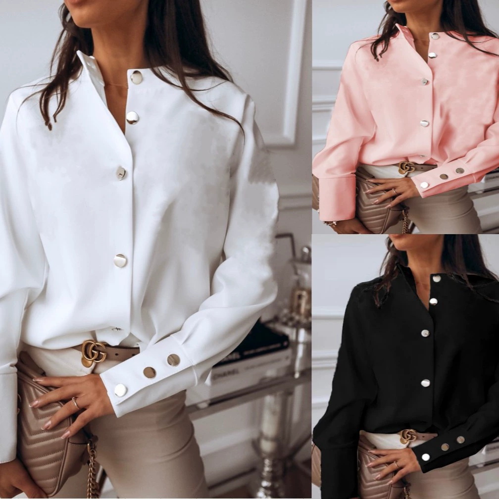 Трансграничный осенний европейский и американский женский свободный кардиган больших размеров, женская рубашка, темпераментная пригородная рубашка с лацканами и длинными рукавами для женщин