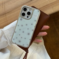 高級感のある電気メッキとエポキシ樹脂を使った五芒星デザインのiPhone17Promax、Apple16、iPhone14、iPhone15対応の個性的な女性向けスマホケース