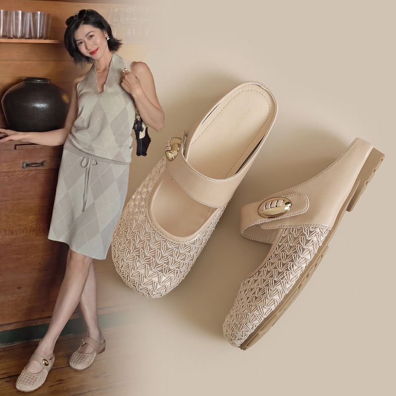 Dép mule nữ quai mũi đan lưới hở gót — LI50E Hạnh