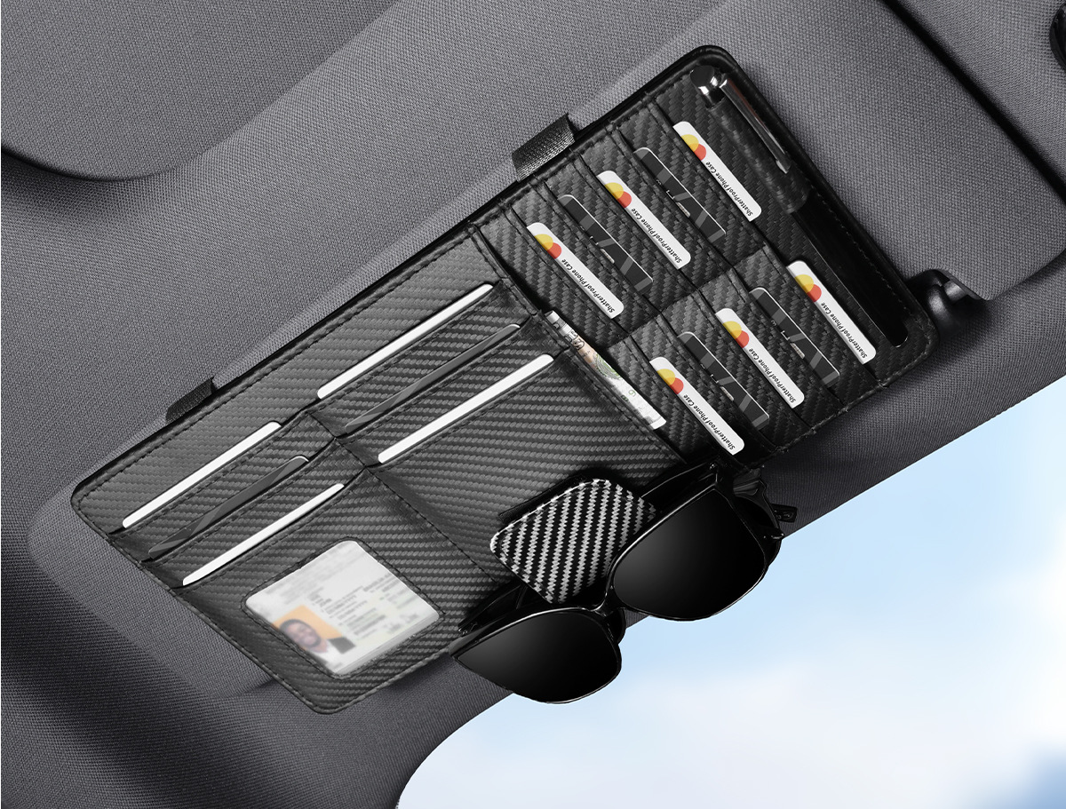 Car sun visor storage bag, multifunctional glasses holder, card slot, light-blocking panel, card holder, business card sun visor