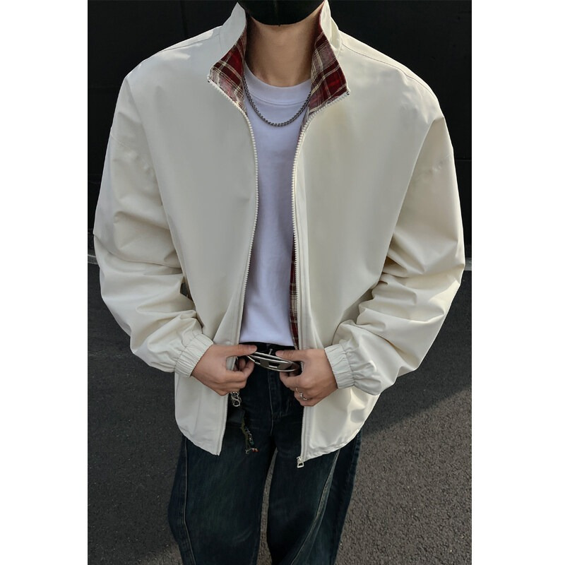 American High Street Lapel Jacket Men's Spring and Autumn Fashion Plaid Stitching Contrasting Color Jacket Men's Simple Versatile Top American High Street Lapel Jacket Men's Spring and Autumn Fashion Plaid Stitching Contrasting Color Jacket Men's Simple Versatile Top