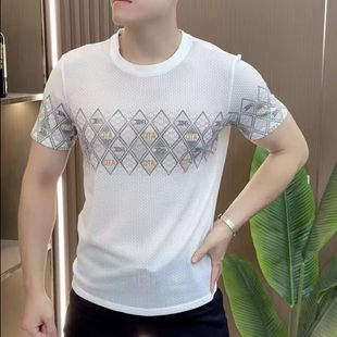 6669-2025 Summer New European Style Round Neck Short-Sleeved T-Shirt Men's Trendyy Fashionable Breathable Shirt