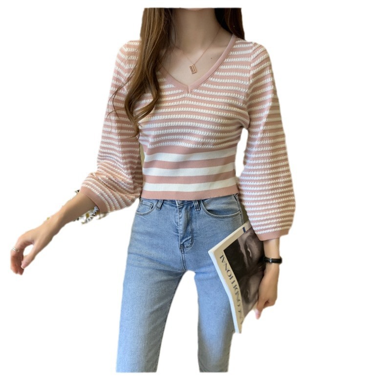 Nuevas prendas de punto para mujer nuevo suéter de estilo chino que toca fondo jersey de rayas horizontales estilo hermana real superior otoño e invierno mujer de gama alta image 7
