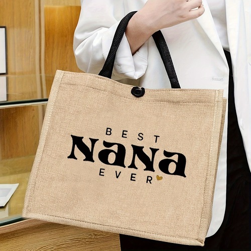 Nana printed letter linen tote bag, durable women's casual handbag, student office commuting linen bag, shopping bag
