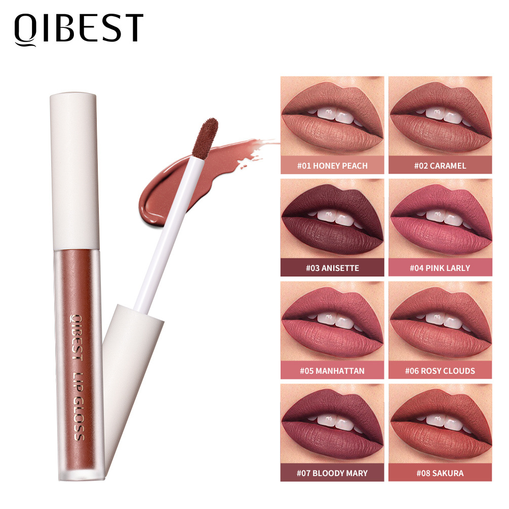 carina QIBEST Velvet Mist Matte Hydratant, Glaçage de tasse restant, Brillant à lèvres au miel qui ne se décolore pas_voghion.com