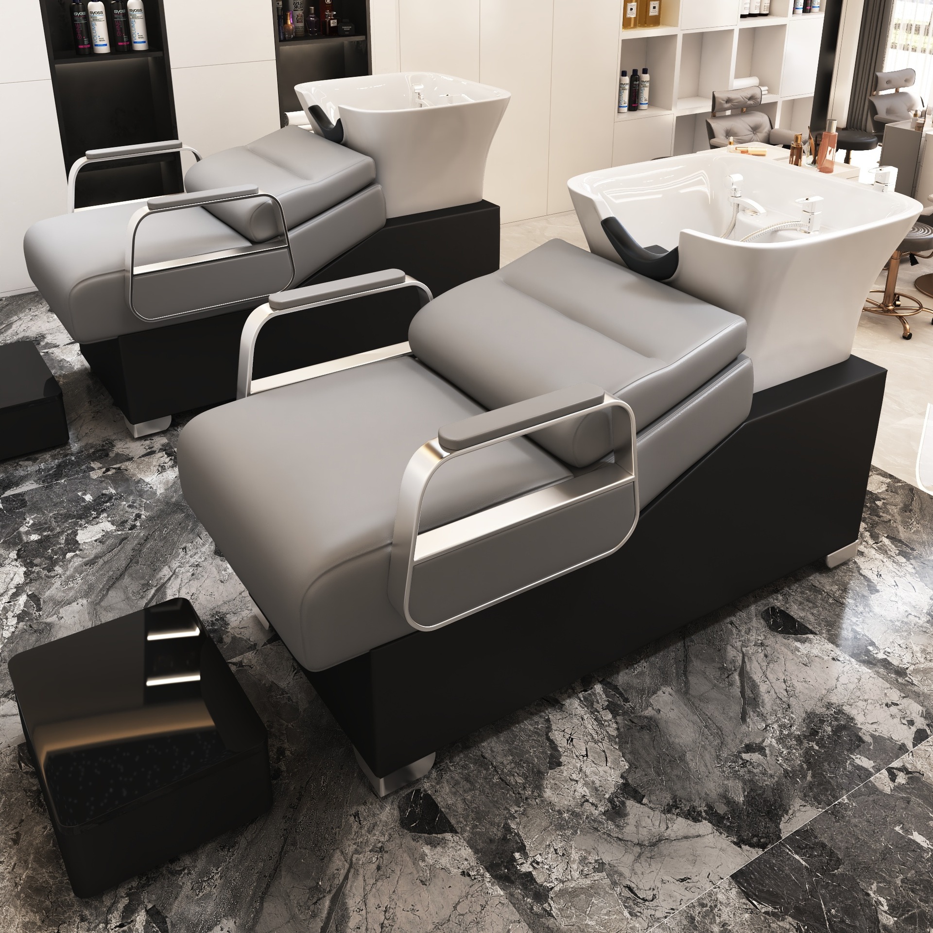 Maceta cuadrada de cerámica simple - piel gris claro - barandilla plateada