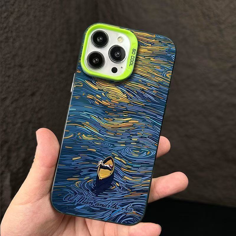 Funda para teléfono con diseño de océano pintado al óleo, compatible con Apple 17 Pro Max, funda personalizada y energética para iPhone 16/15/14/13, estilo europeo y americano.