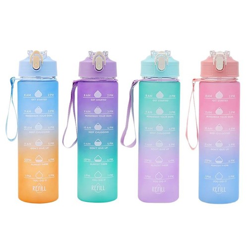 Summer Large Capacity Water Cup Outdoor Sports Cup Gradient Color Straw Cup Portable Plastic Cup Leakproof Shockproof Water Bottle