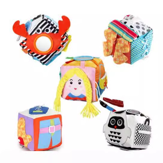 多功能日常生活模拟毛绒布艺积木婴儿益智拉链鞋带认知玩具方块球