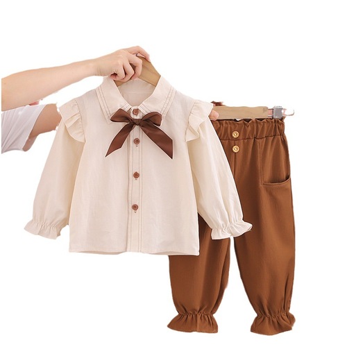 Girls' Spring and Autumn Long-Sleeve Set  New Fashion Little Girl Ankle Pants Set Trendy Baby Clothes