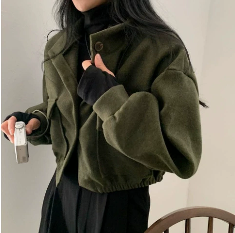 Короткое шерстяное пальто для женщин, корейский oversize демисезонный пиджак, шерстяная смесь повседневный стиль