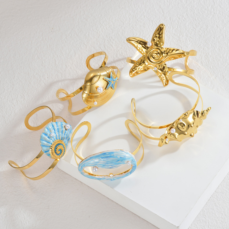 27g Weight PVD Coated Gold Plating Process 18K Real Gold Plated Plating Material Stone-Free Inlay Material Bangle Classification 1 Piece Quantity Casual, Holiday, Street Occasion 304 Stainless Steel Material Scallop, Conch Pattern Women's Gender Retro, Marine Style Style Waterproof Non Tarnish, Plating Craft PVD Coated Real Gold Plated Scallop Conch 304 Stainless Steel Retro Marine Style Waterproof Non Tarnish 304 Stainless Steel Bangle 6