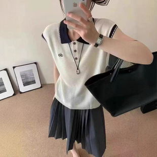 Polo Collar Women's Color-Blocked Knitted Short-Sleeved Loose Lapel Button Versatile Thin Slimming Look Top T-Shirt Bottoming Shirt