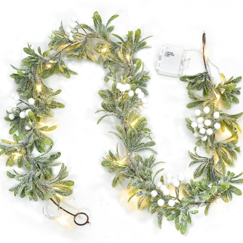 1.8m Christmas Rattan Artificial Mistletoe Garland with Lights Battery Operated Christmas Rattan Christmas Festival Decoration