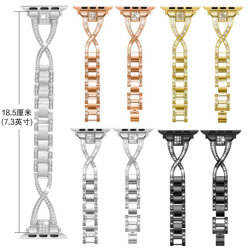 XDfind para Apple Watch iWatch38 - 49mm universal horquilla de una sola fila de diamantes correa metálica
