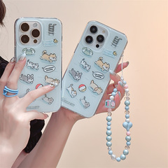 夏日可愛游泳狗狗貓咪適用iphone15Promax蘋果14手機殼13雙層12女