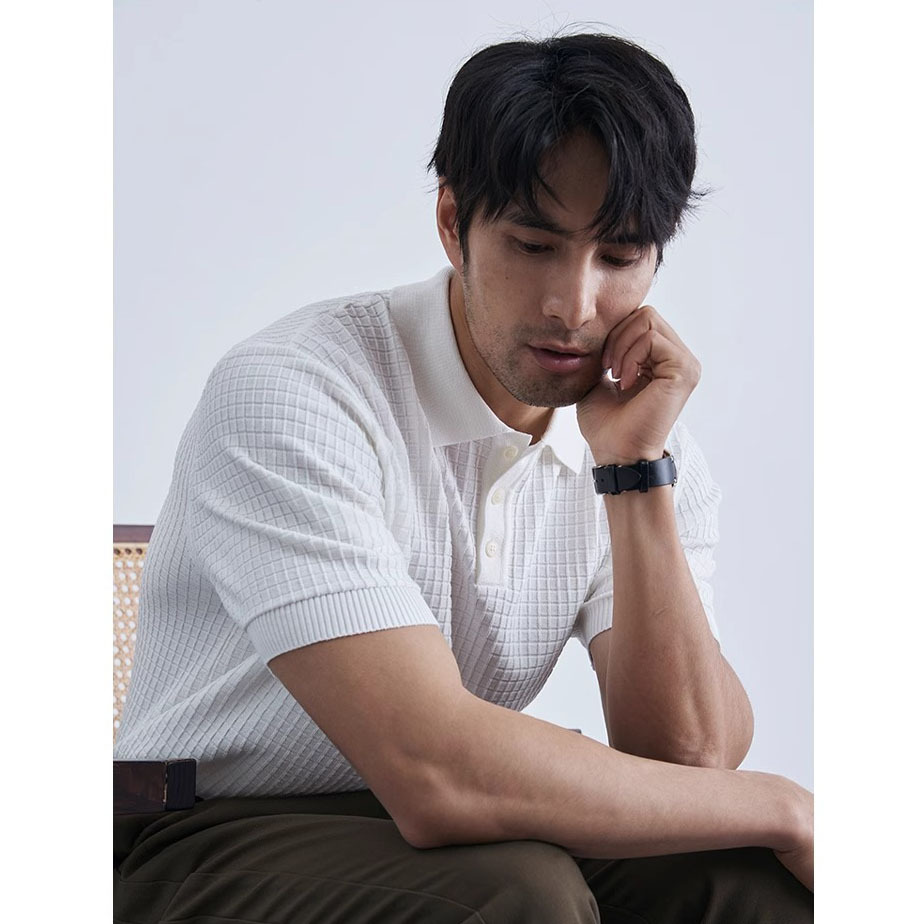 Camisa de punto de manga corta de hielo hombre waffle polo camiseta de negocios camiseta comercio exterior al por mayor hielo secado rápido