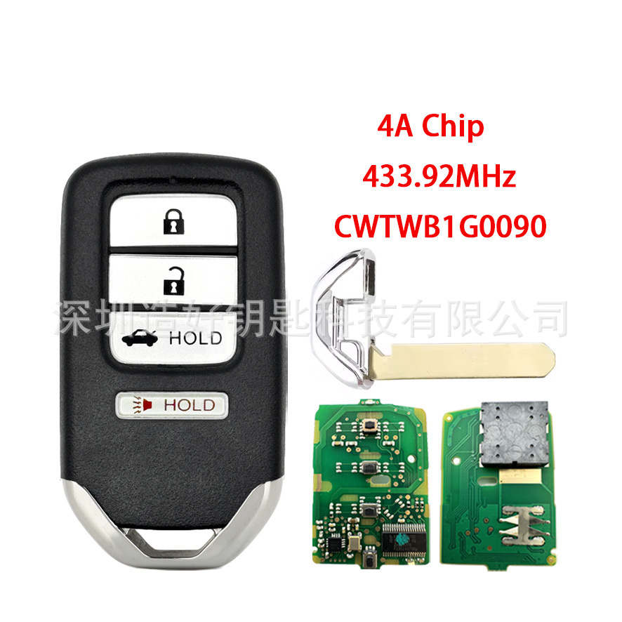 Cwtwb1G0090 Is Suitable for Honda 10Th Generation Accord 18-21 Smart Car Key Remote Control 4A Chip 433Mhz