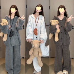 2025新款早秋套装复古慵懒宽松连帽新款简约休闲两件套秋冬套装