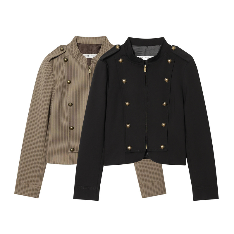 Foreign Trade European and American Style Striped Slim-Fit Blazer 2010875 and Fine Striped Capri Pants 3152408 Set