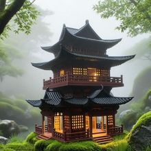 古建筑模型小房子摆件水陆鱼缸盆景假山古风微景观造景亭子速卖通