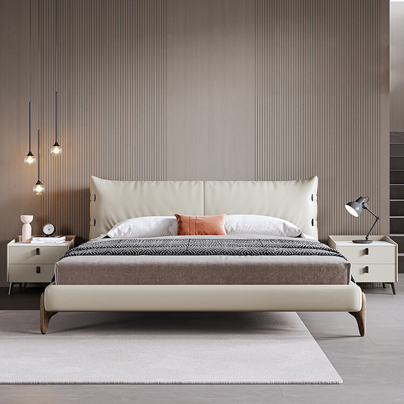 Moderno simple cama de cuero real dormitorio principal cama doble 1,8 m simple bolsa suave doble boda Cama grande cama 2023 nuevo