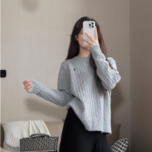 RL拉夫小马标刺绣麻花针织衫绞花圆领毛衣女套头百搭长袖上衣内搭