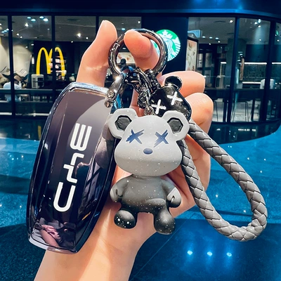 Car key bag Qin L Song Plus Dmi Yuan - type-a-gradient-gray-key-cover-bear-ring-braided-rope-violent-bear-doll