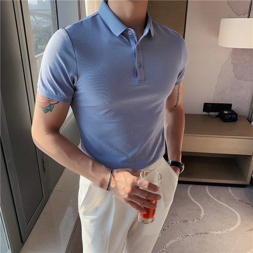 Men's Short Sleeve Polo Shirt Summer New Business Casual Youth Style Cotton Collar Trend Brand Top
